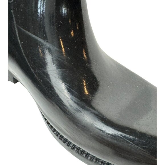 Michael Kors Boots Women 8 Black Gloss Rubber Logo Emblem Stockard Tall Rain - Picture 8 of 14